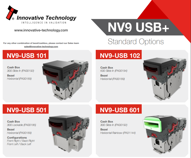 Innovative technology NV9  STAPLER Banknotenakzeptor EURO 